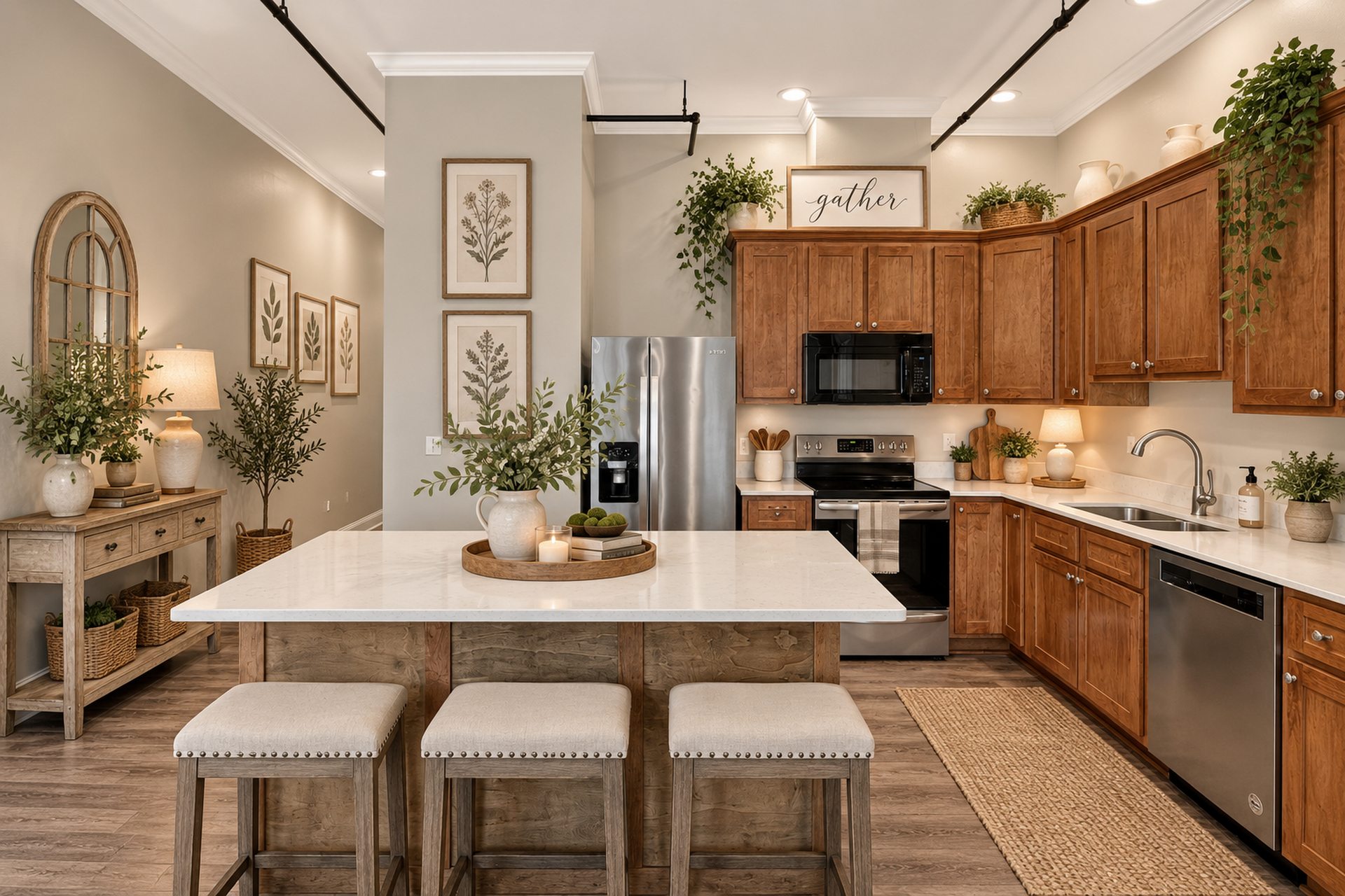 Virtually staged Belk Hudson Lofts kitchen, Moultrie, GA