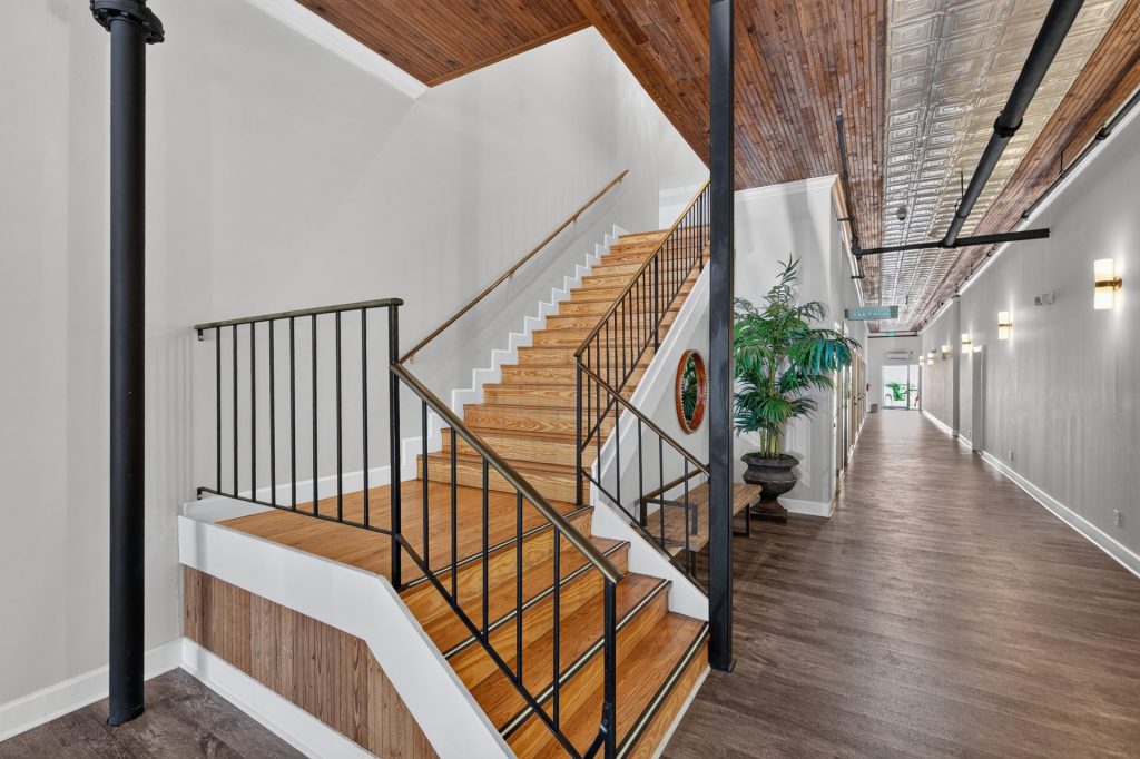Belk Hudson Lofts stairs and exposed beams, Moultrie, GA