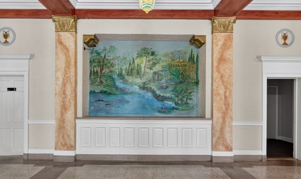 Colquitt Tower lobby mural and columns, Moultrie, GA