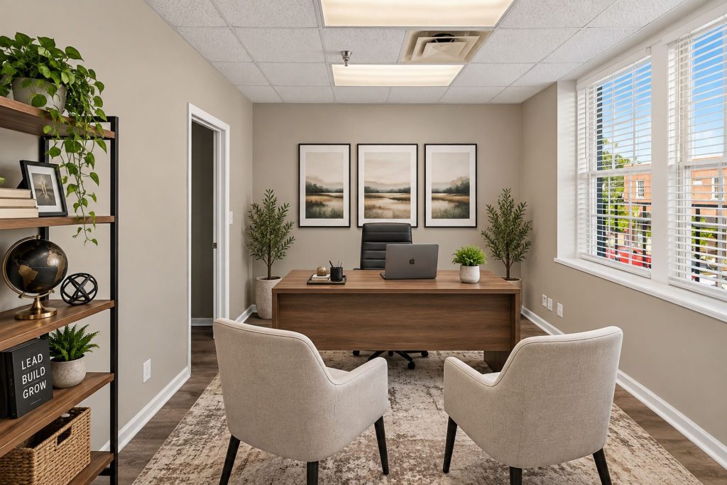 Virtually staged Colquitt Tower Suite 205 executive office, Moultrie, GA