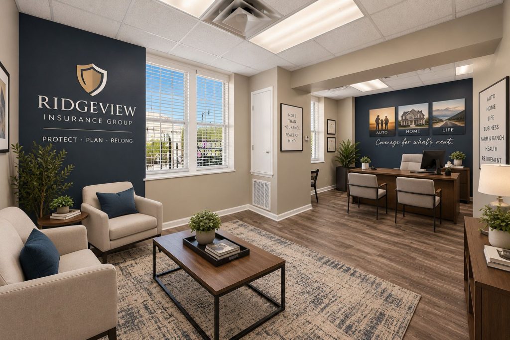 Virtually staged Colquitt Tower Suite 205 reception, Moultrie, GA