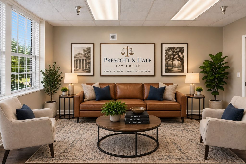 Virtually staged Colquitt Tower Suite 205 waiting area, Moultrie, GA