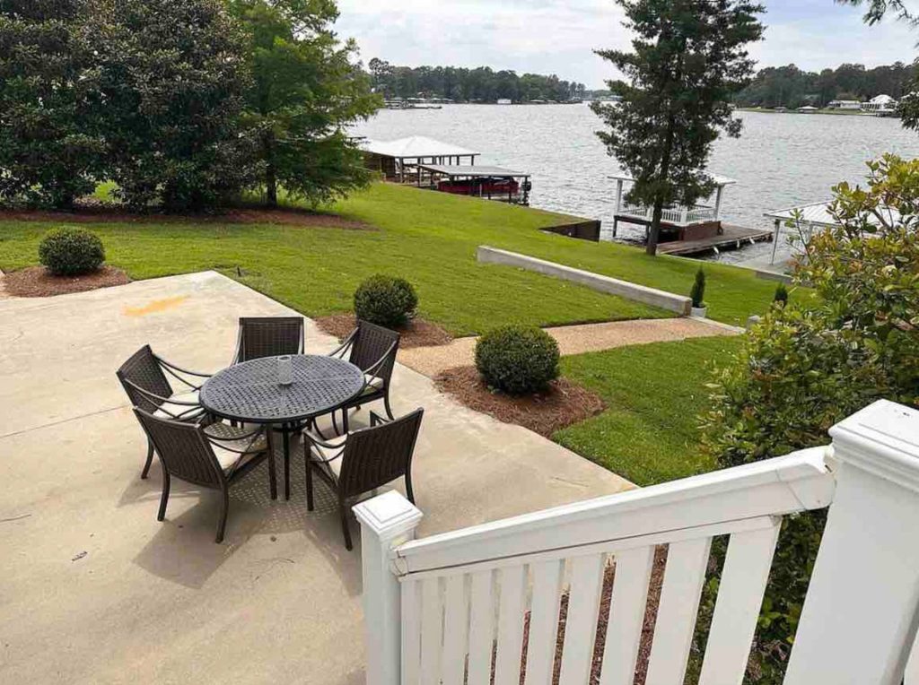 Patio, lawn and boat dock overlooking Lake Blackshear, Warwick, GA