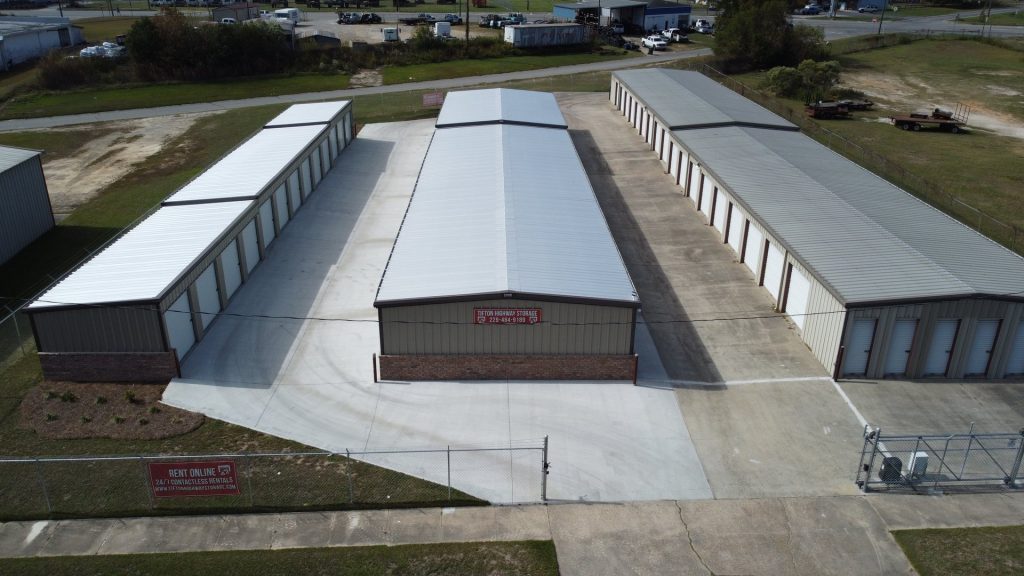 Gated entrance and storage buildings at Tifton Highway Storage, Moultrie, GA